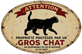Pancarte émaillée vintage — Attention, gros chat