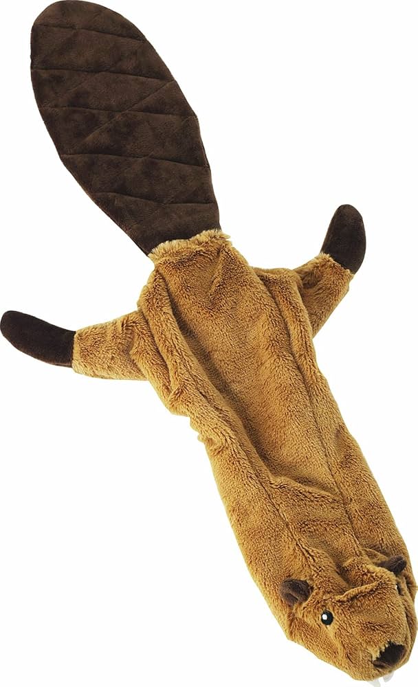 Peluche castor plate sans bourre avec papier crissant et couineur