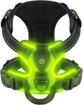 Harnais lumineux LED vert pour chien vu de face