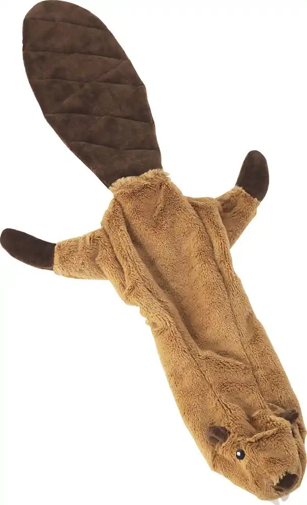 Peluche castor plate sans rembourrage pour chien, vue de face