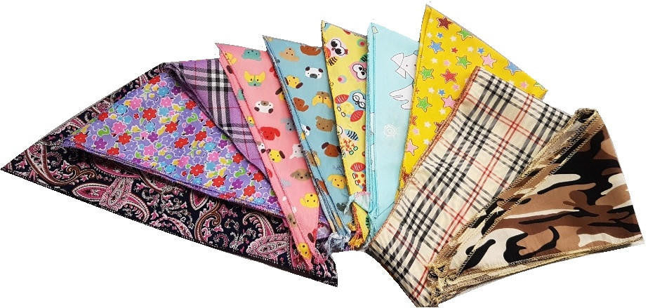 Bandanas pour chien pliés aux motifs et couleurs assortis