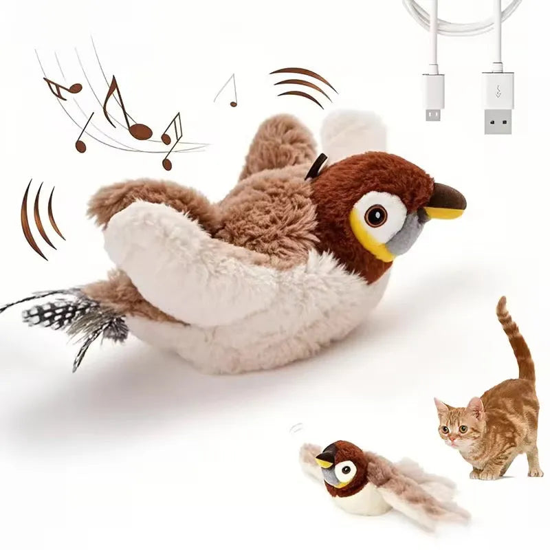 Moineau interactif qui bat des ailes pour chat, rechargeable USB