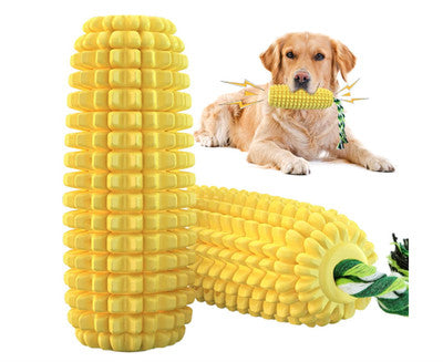 Jouet maïs à mâcher jaune avec corde pour chien